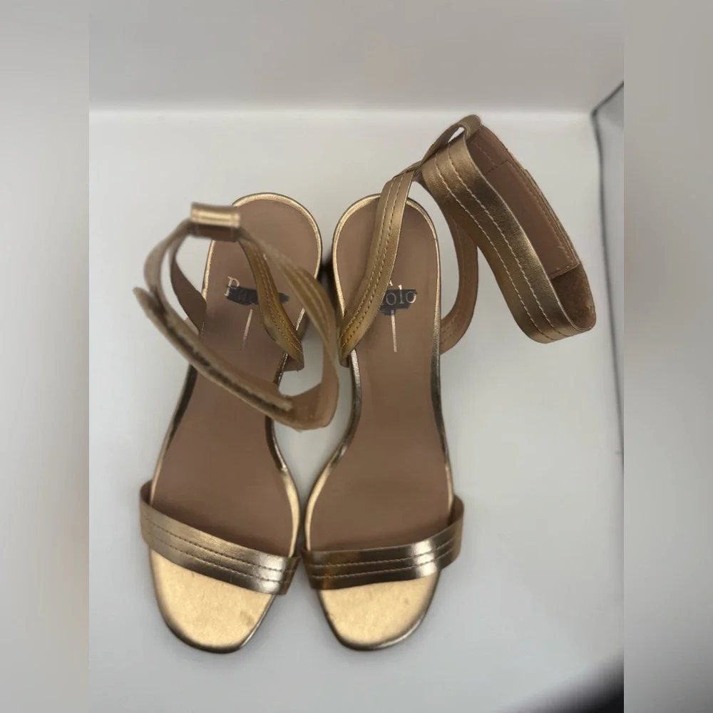 Linea Paolo Size 7 Eden Block Heel Ankle Wrap Sandals Rose Quartz Metallic Nappa